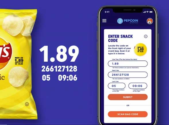 Bag of Lay's crisps and a smartphone with code printed over top